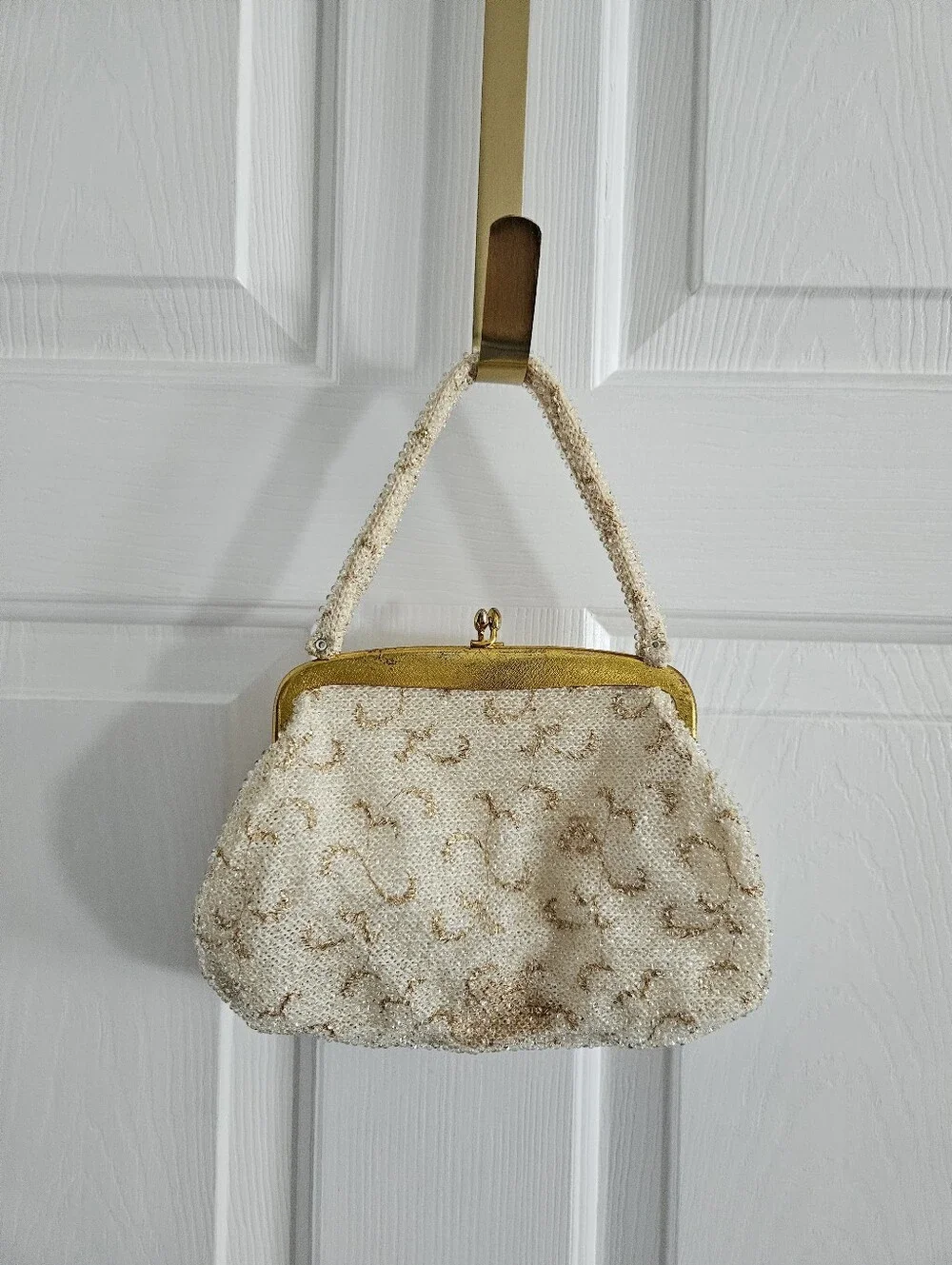 Vintage 40s Corde By Lumured Beaded Evening Bag Purse With Kisslock Closure - Picture 6 of 11